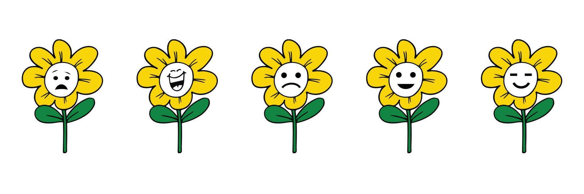 conjunto de alto calidad girasol dibujos animados emoticonos vector