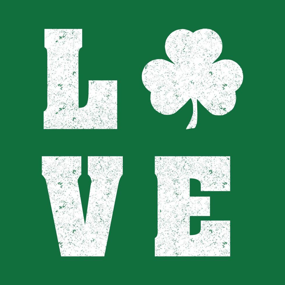 Love text with four leaf clover design with grunge effect. vector