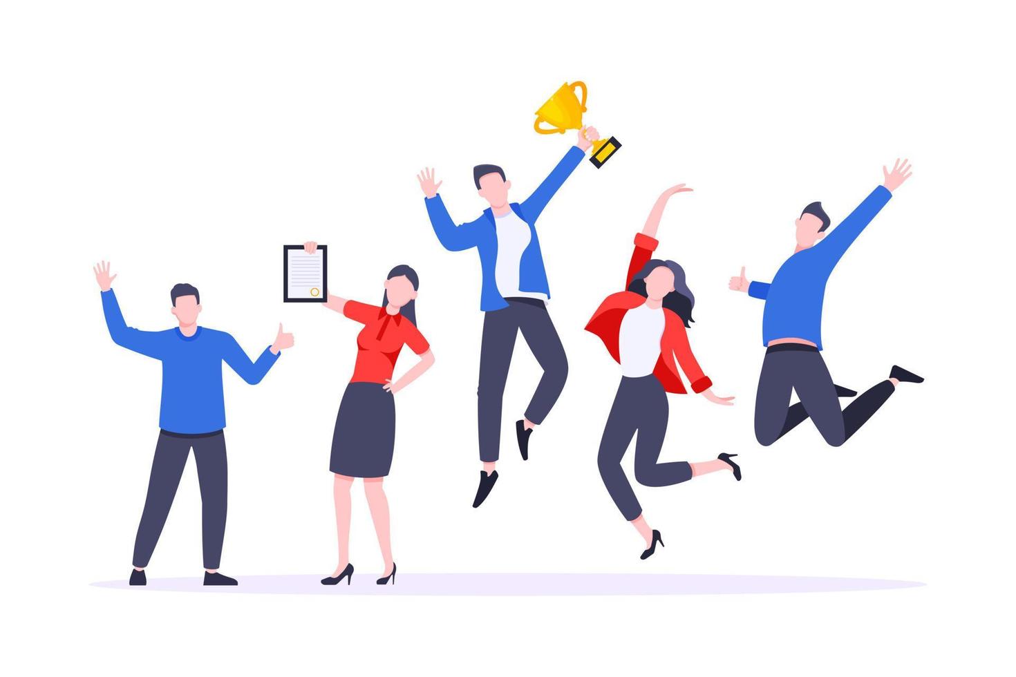 Happy business team employee team winners award ceremony flat style design vector illustration.