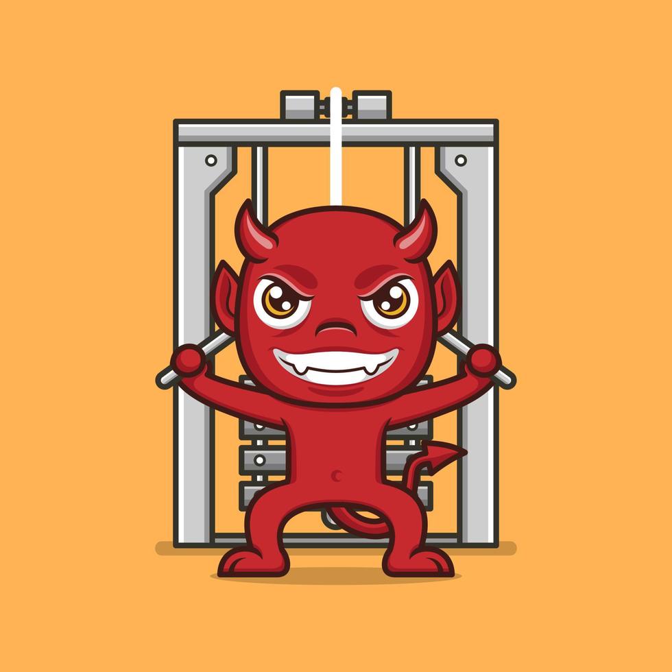 cute cartoon devil sport fitness vector