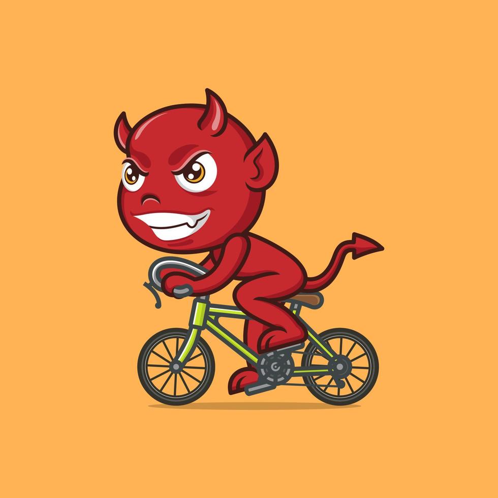 cute cartoon devil riding a racing bicycle vector