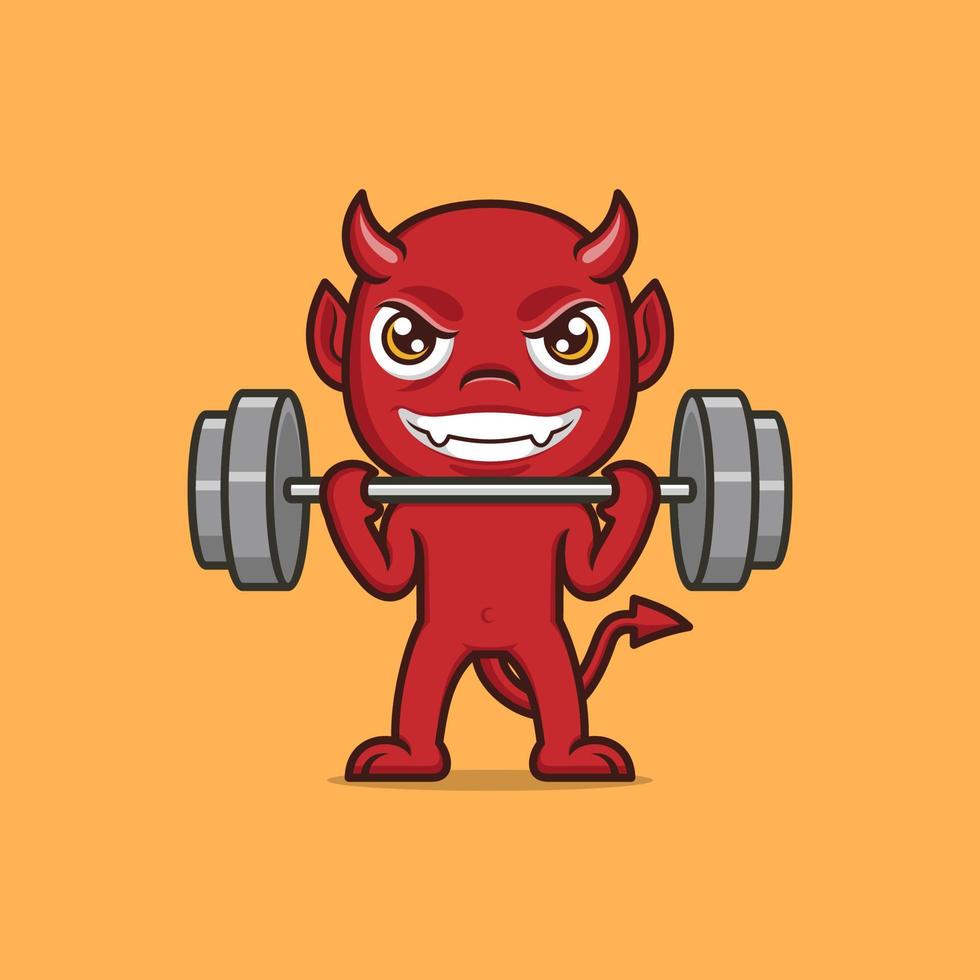 cute cartoon devil sport fitness vector