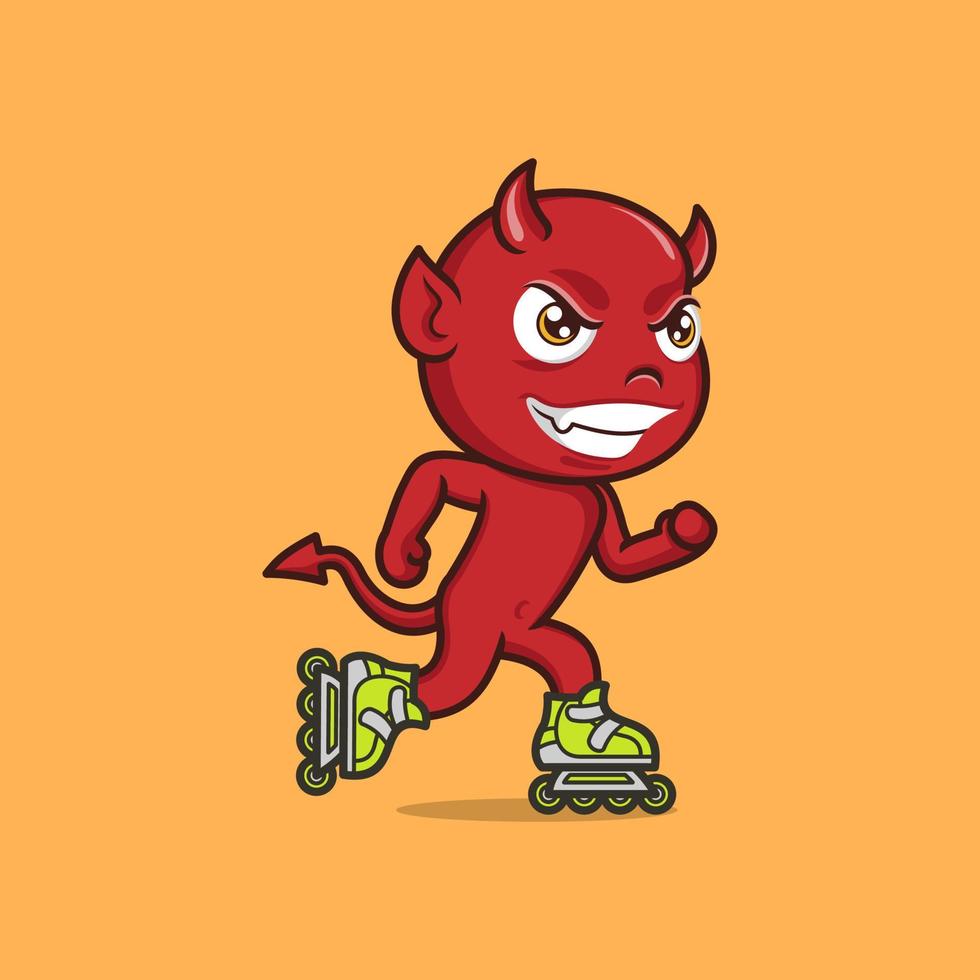 cute cartoon devil playing roller skates vector