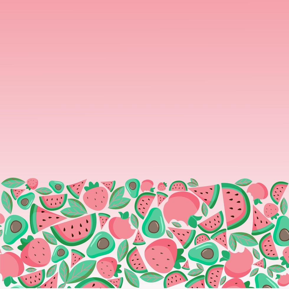 Fresh fruits pink background Vector illustration. Website banner template