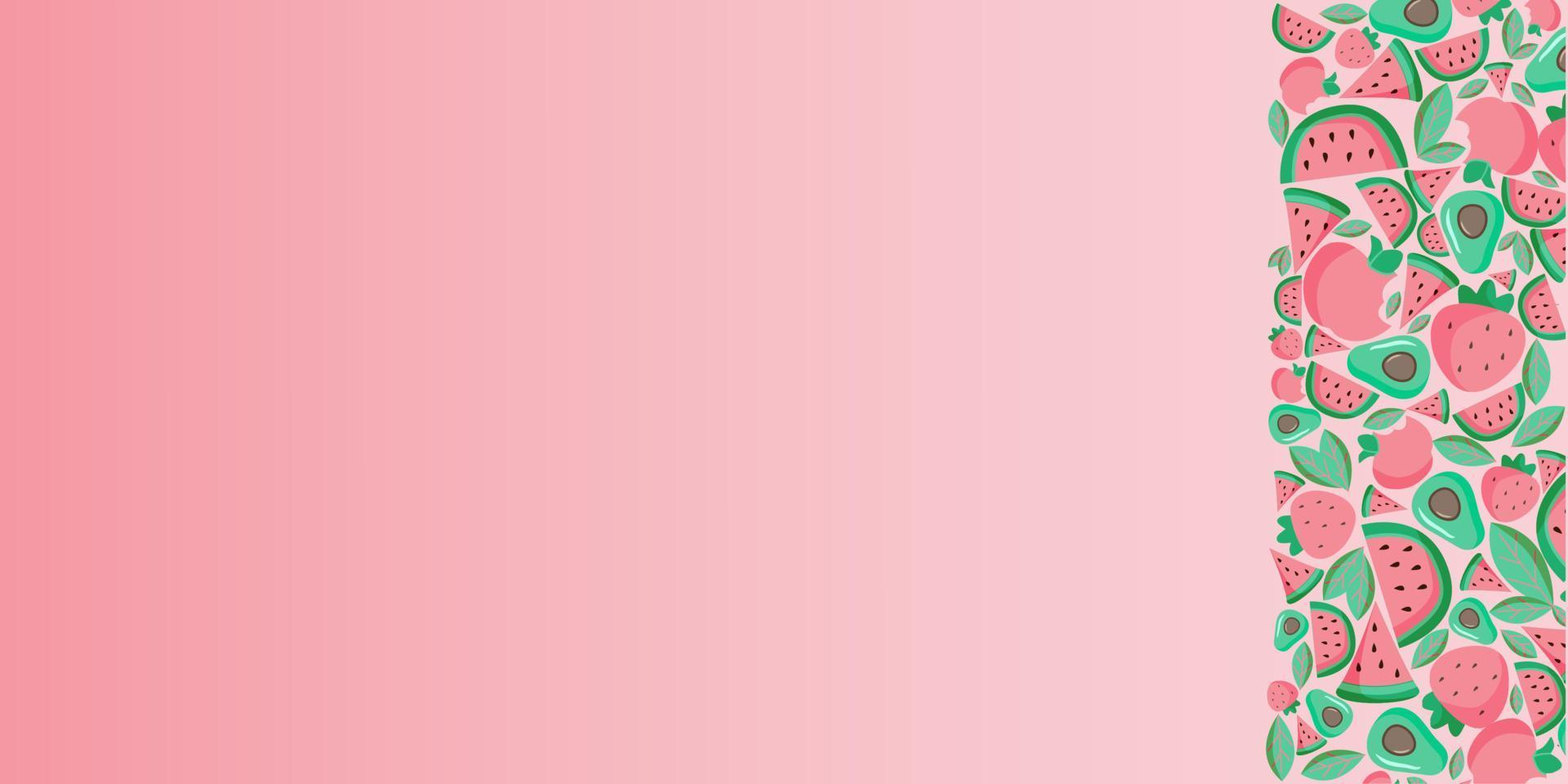 Fresh fruits pink background for Website banner template vector