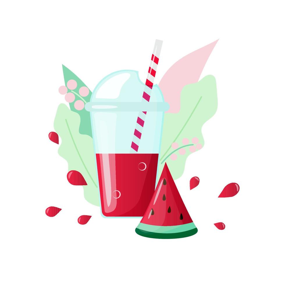 Watermelon smoothie in a glass with a straw. Vector illustration.