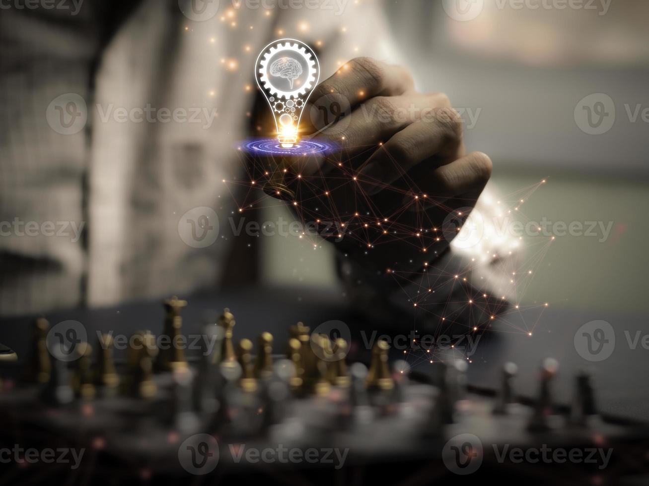Businessman playing chess think problem solving. business competition planning teamwork,International chess, ideas and competition and strategy, business success concept,strategic concept. photo