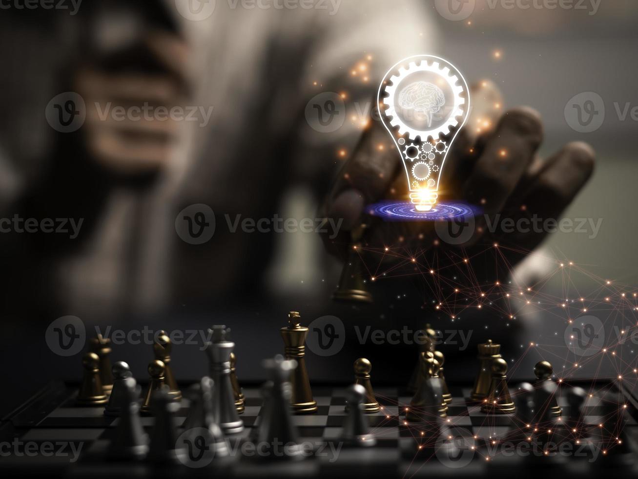 Businessman playing chess think problem solving. business competition planning teamwork,International chess, ideas and competition and strategy, business success concept,strategic concept. photo