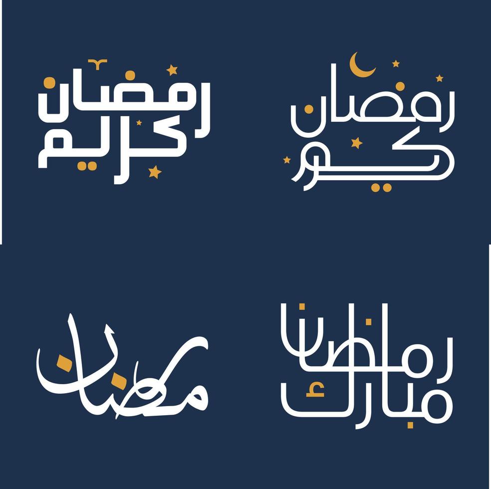 Elegant White Calligraphy and Orange Design Elements for Ramadan Kareem Vector Illustration.