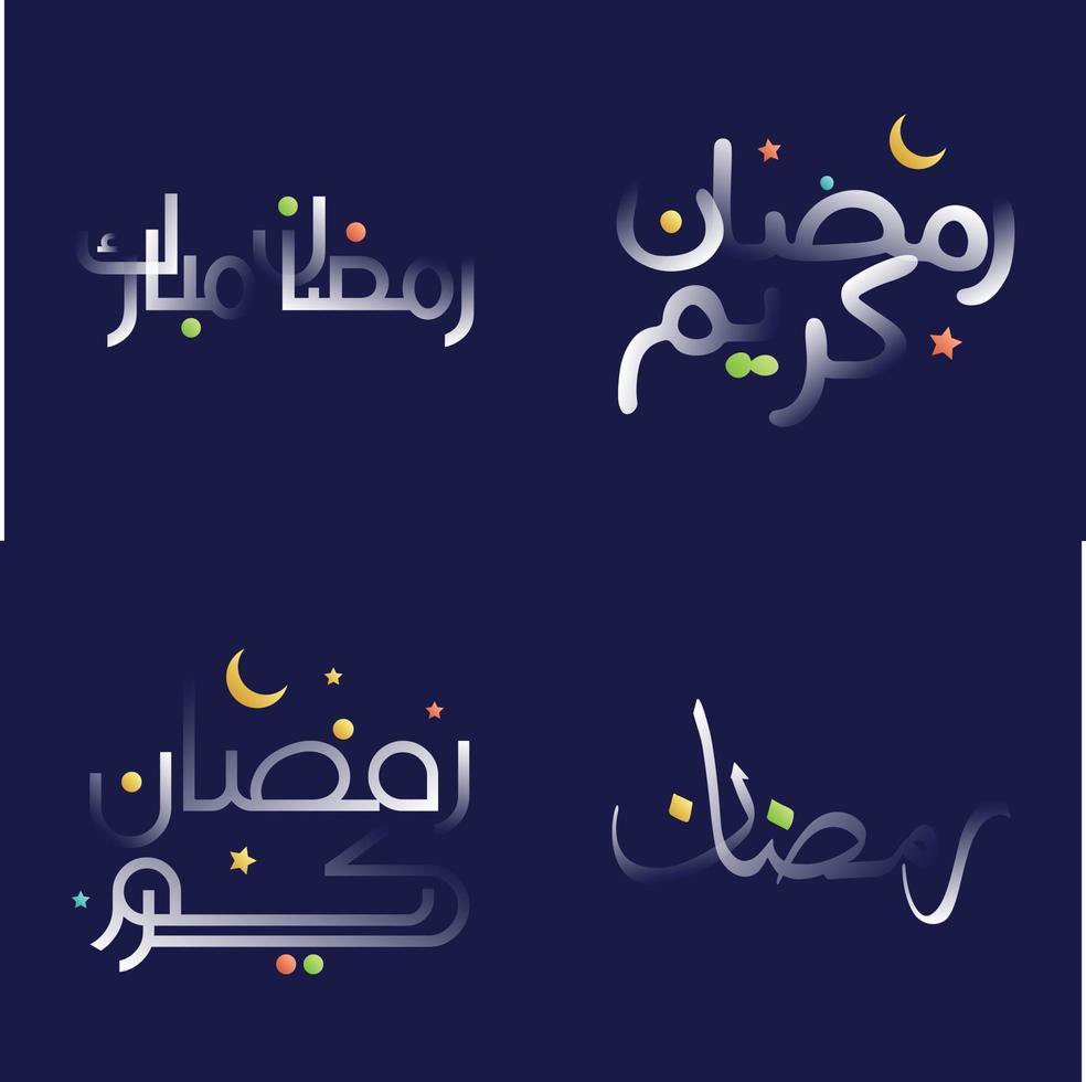 Glossy White Ramadan Kareem Calligraphy Set with Colorful Floral and Islamic Pattern Designs vector