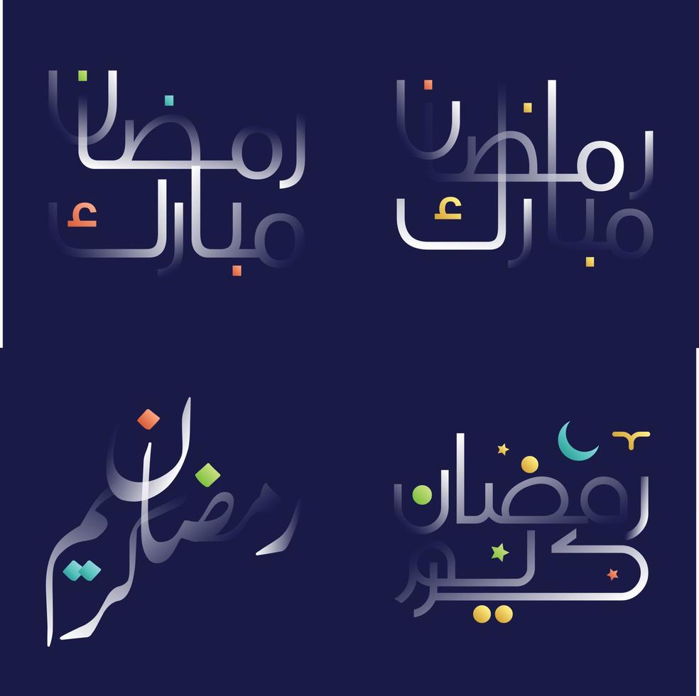 Contemporary White Glossy Ramadan Kareem Calligraphy Pack with Colorful Accents vector
