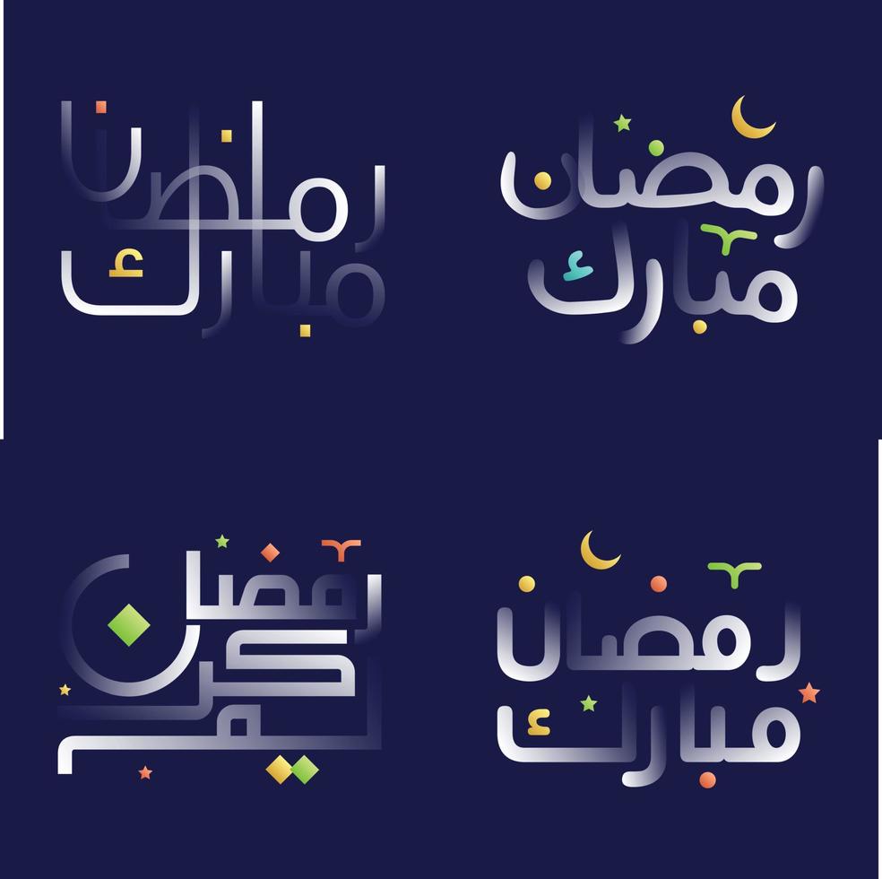 Ramadan Kareem Calligraphy Pack with Glossy White Text and Rainbow Accents vector