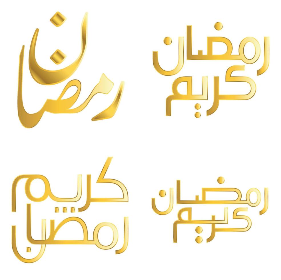 Vector Illustration of Golden Ramadan Kareem Wishes with Arabic Typography.