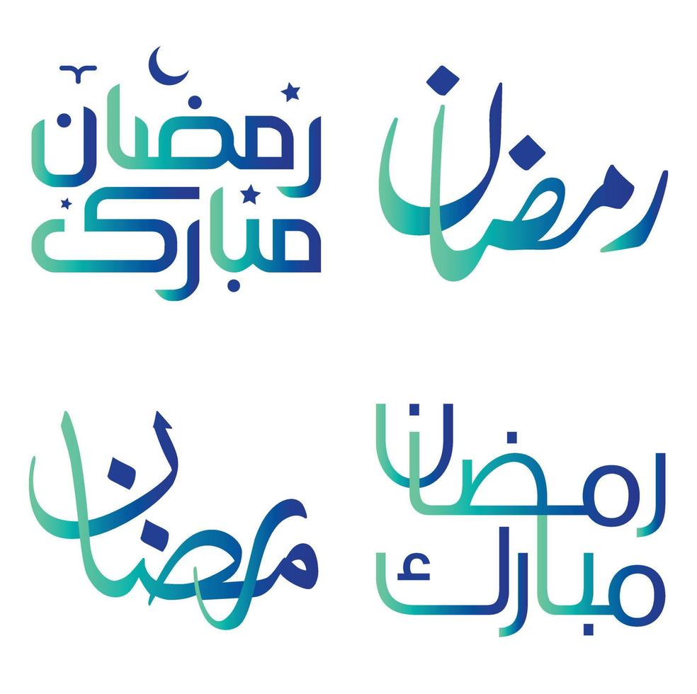 Ramadan Kareem Wishes with Gradient Green and Blue Arabic Calligraphy Vector Design.