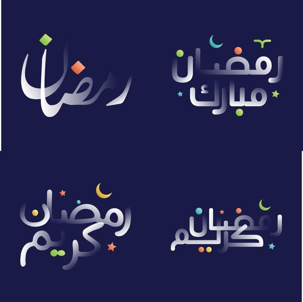 Sleek White Glossy Ramadan Kareem Calligraphy Pack with Colorful Details vector