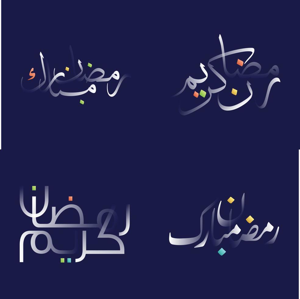 Modern Ramadan Kareem Calligraphy Pack with White Glossy Text and Colorful Accents vector