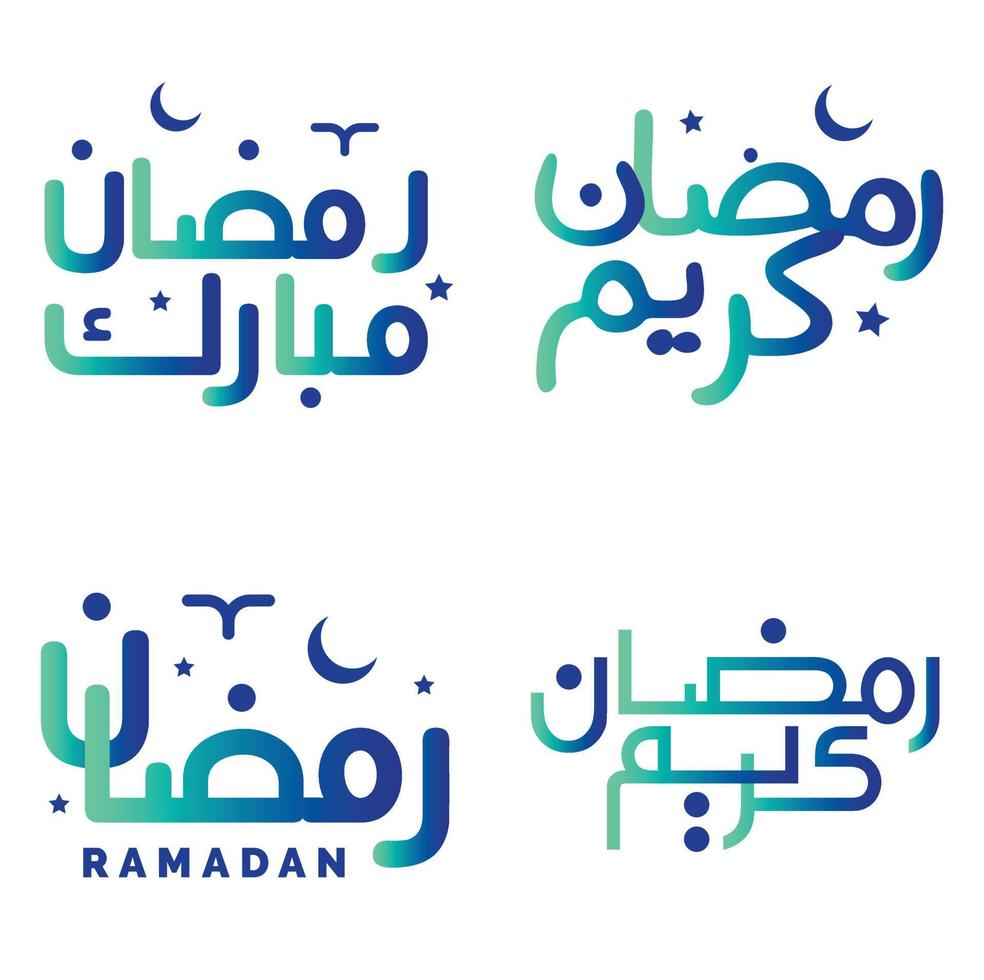 Gradient Green and Blue Ramadan Kareem Vector Illustration with Arabic Calligraphy.