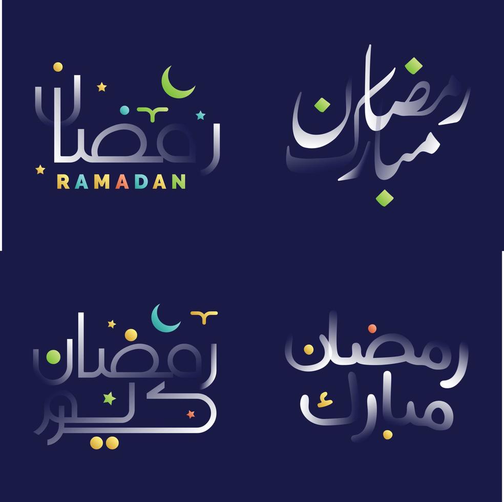 Ramadan Kareem Calligraphy Pack with Glossy White Text and Colorful Elements vector