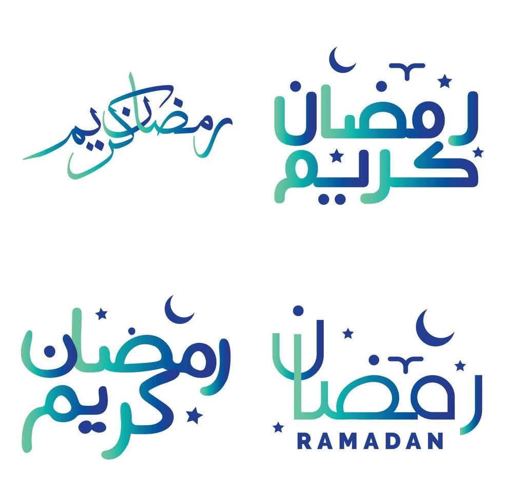 Vector Illustration of Ramadan Kareem with Gradient Green and Blue Arabic Calligraphy.