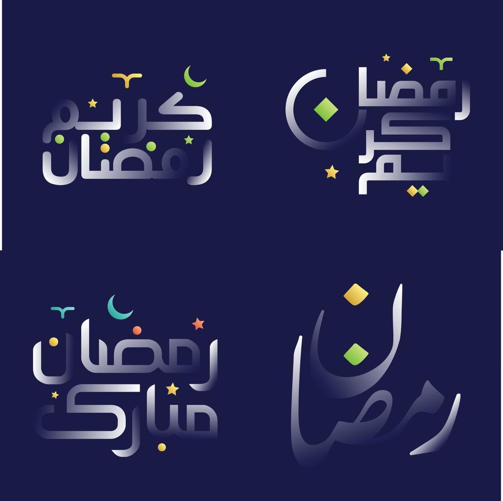 Ramadán kareem caligrafía paquete con blanco lustroso efecto y vistoso detalles vector