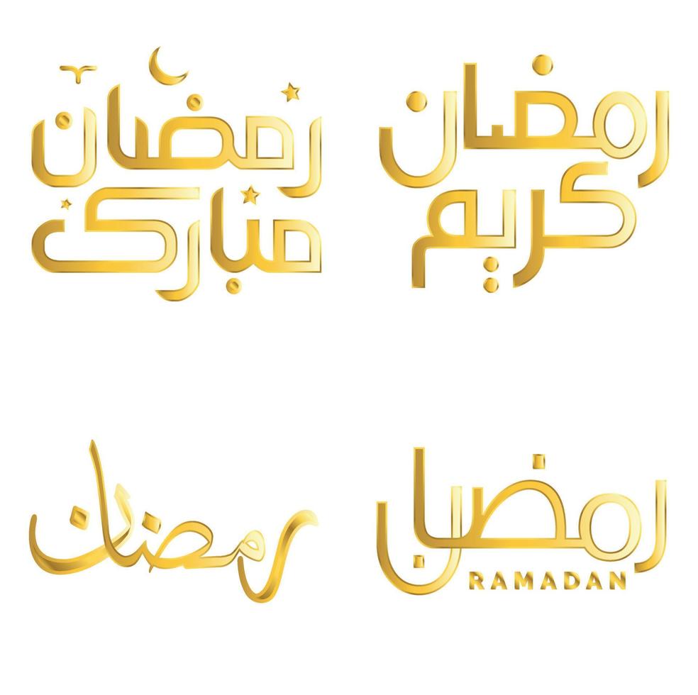 Vector Illustration of Ramadan Kareem with Elegant Golden Arabic Calligraphy.