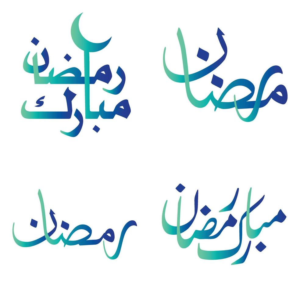 Arabic Calligraphy Vector Illustration for Celebrating Gradient Green and Blue Ramadan Kareem.