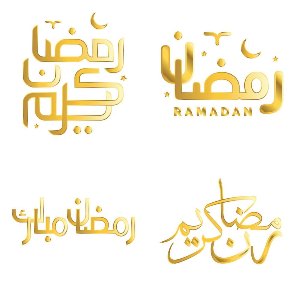 Vector Illustration of Ramadan Kareem with Golden Arabic Calligraphy.