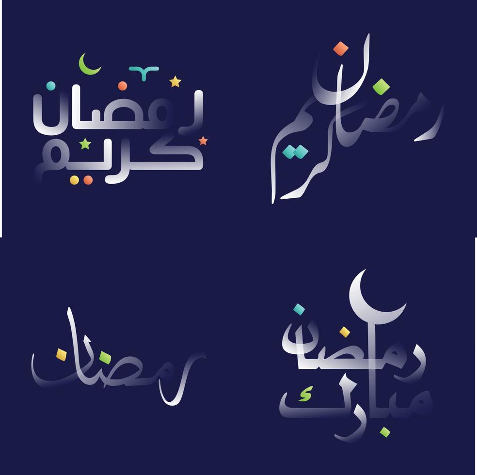 Ramadan Kareem Calligraphy Pack with Glossy White Text and Vibrant Accents vector