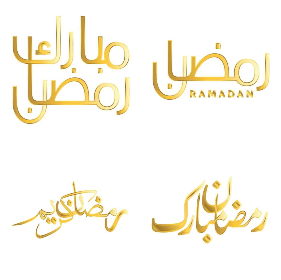 elegante dorado caligrafía para Ramadán kareem saludo tarjetas vector ilustración.