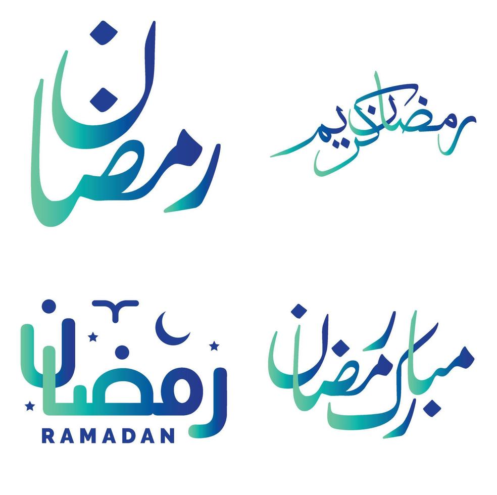 Vector Illustration of Gradient Green and Blue Ramadan Kareem Greetings and Wishes.