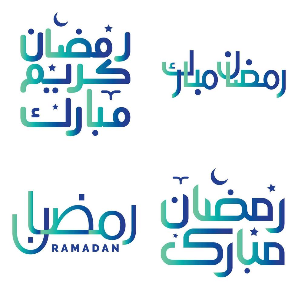 Islamic Month of Fasting Gradient Green and Blue Ramadan Kareem Vector Illustration with Arabic Typography.