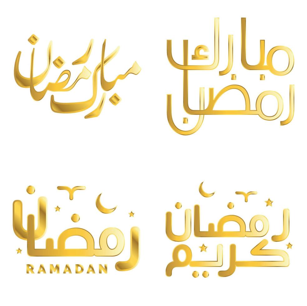 Vector Illustration of Ramadan Kareem Wishes and Greetings with Golden Calligraphy.