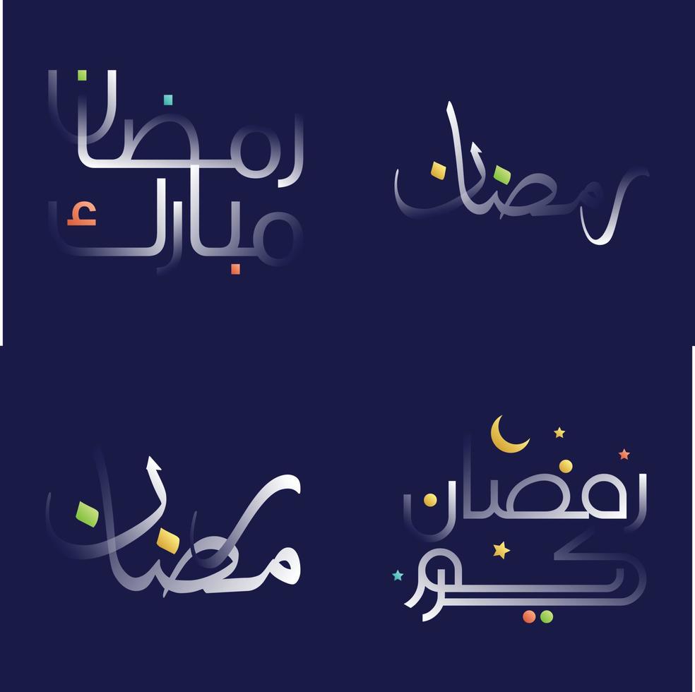 Glossy White Ramadan Kareem Calligraphy Pack with Bright and Playful Elements vector