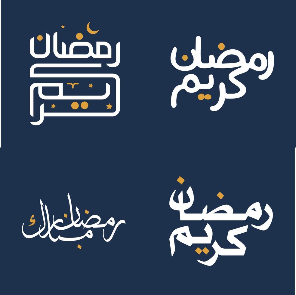 Vector Illustration of White Calligraphy with Orange Design Elements for Ramadan Kareem Wishes.