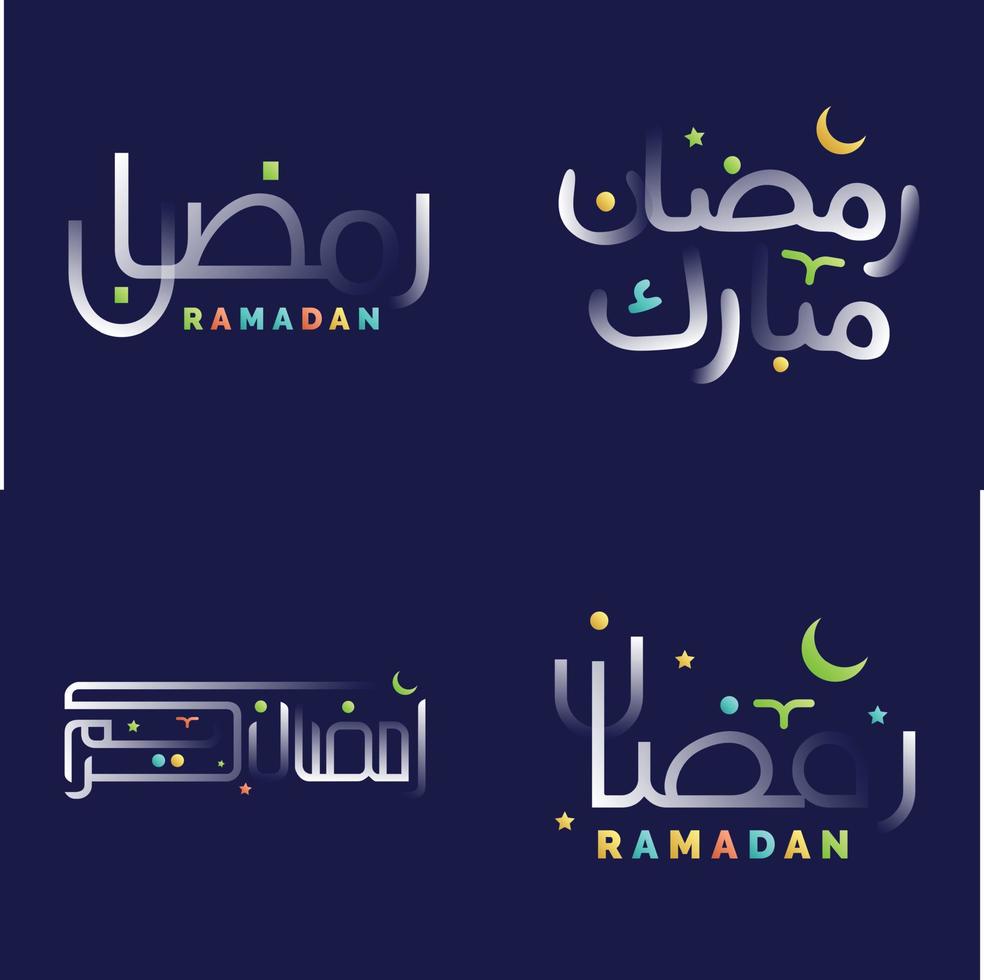 Stylish White Glossy Ramadan Kareem Calligraphy Set with Vibrant Colors and Islamic Calligraphic Art vector