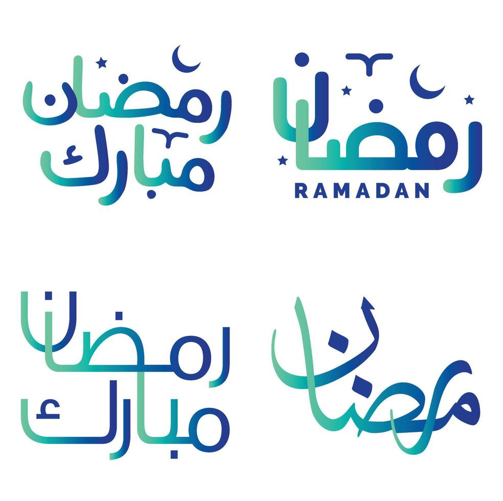 Vector Illustration of Gradient Green and Blue Ramadan Kareem Wishes for Muslim Celebrations.