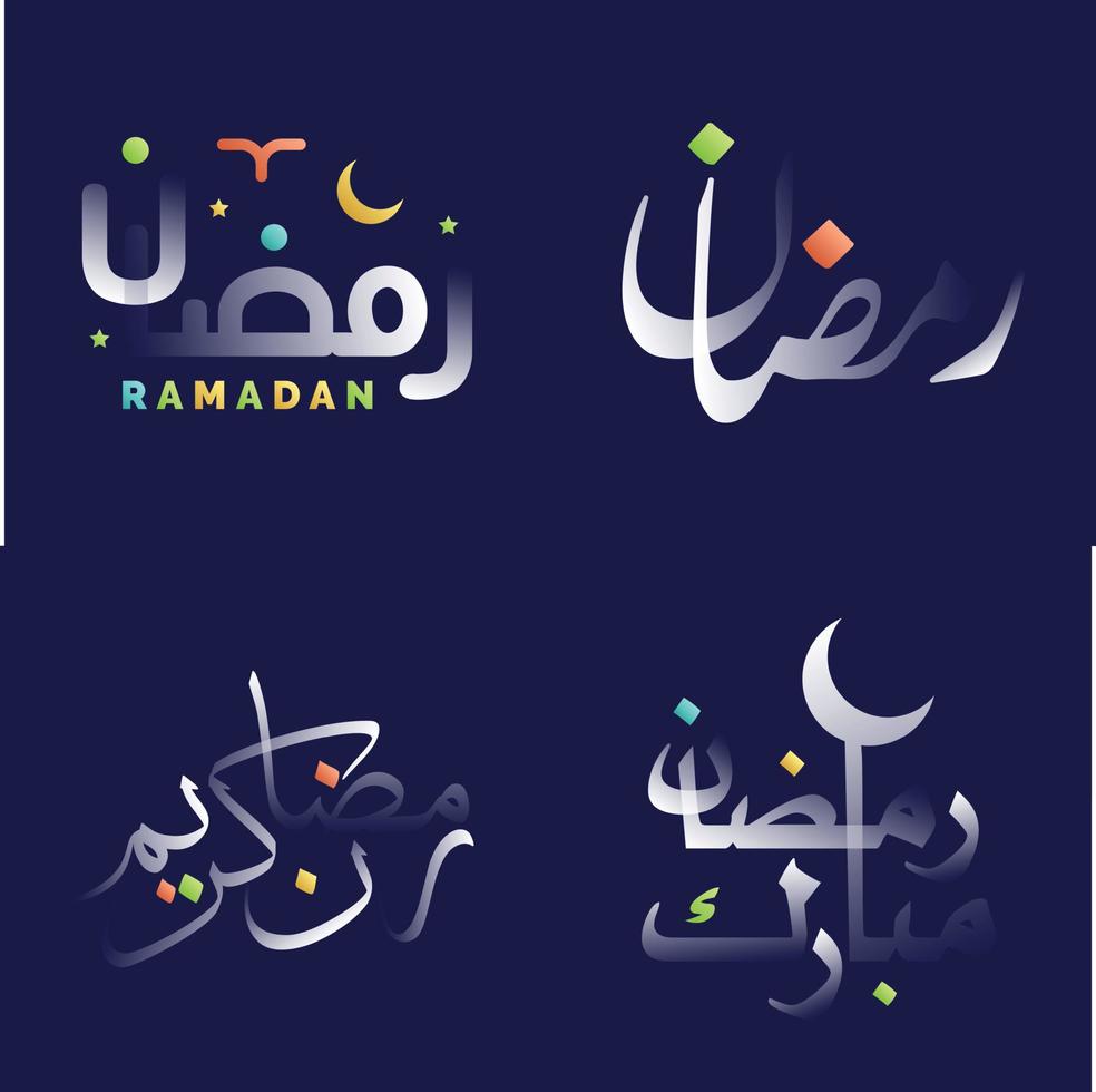 Glossy Ramadan Kareem Calligraphy Pack with Vibrant Colors and Design Elements vector