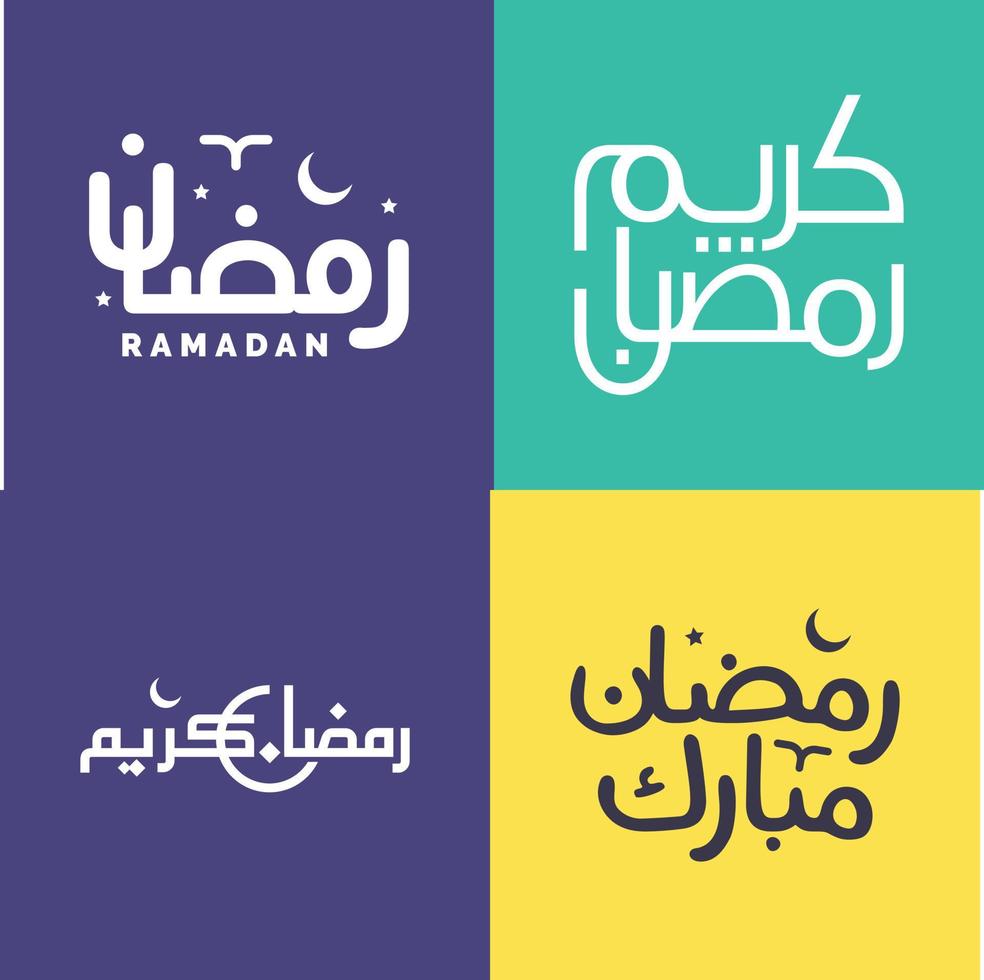 Minimalistic Ramadan Kareem Calligraphy Pack in Modern Arabic Script for Holy Month of Fasting. vector