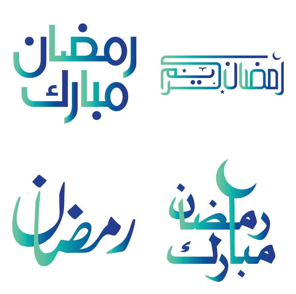 Gradient Green and Blue Ramadan Kareem Vector Design for Islamic Fasting Month with Elegant Calligraphy.