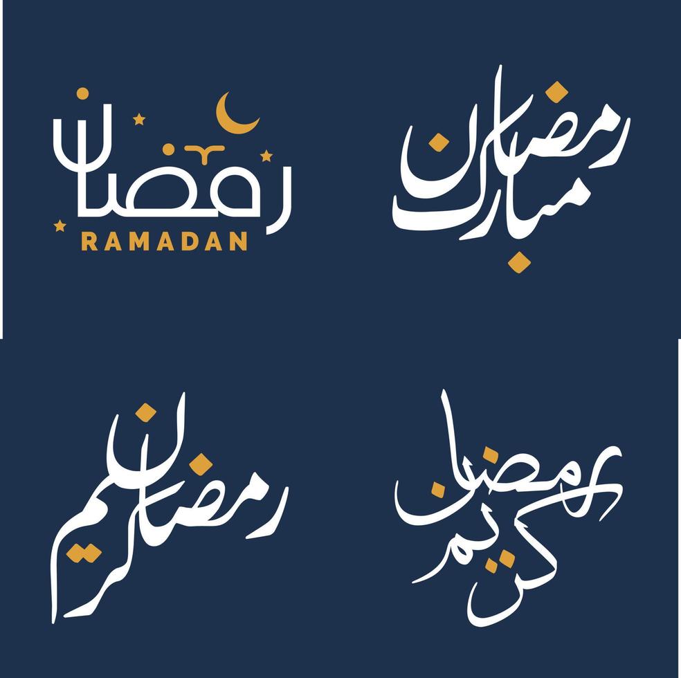 Arabic Typography Vector Illustration for White Ramadan Kareem Greetings with Orange Design Elements.