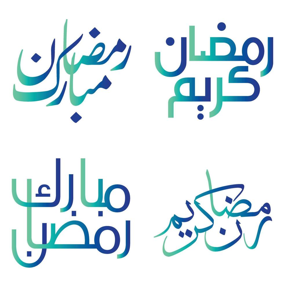 Vector Illustration of Gradient Green and Blue Ramadan Kareem with Islamic Calligraphy.