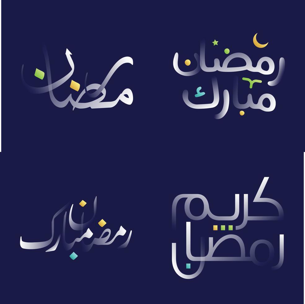 Ramadan Kareem in White Glossy Calligraphy with Colorful Design Elements for Islamic Greeting Cards and Banners vector