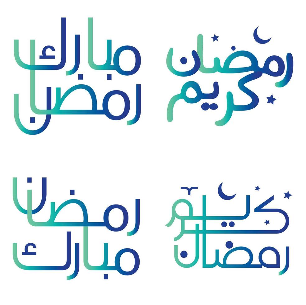 Gradient Green and Blue Ramadan Kareem Vector Illustration with Arabic Calligraphy.