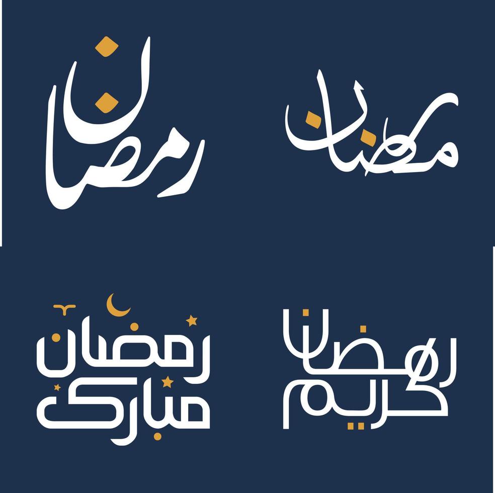Arabic Typography Vector Illustration for White Ramadan Kareem Greetings with Orange Design Elements.