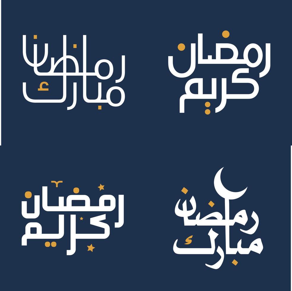 Vector Illustration of Elegant White Calligraphy with Orange Design Elements for Ramadan Kareem Wishes.