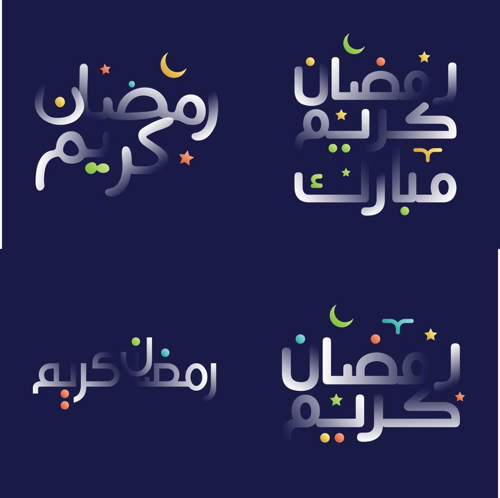 Vibrant White Glossy Ramadan Kareem Calligraphy Pack with Colorful Details vector