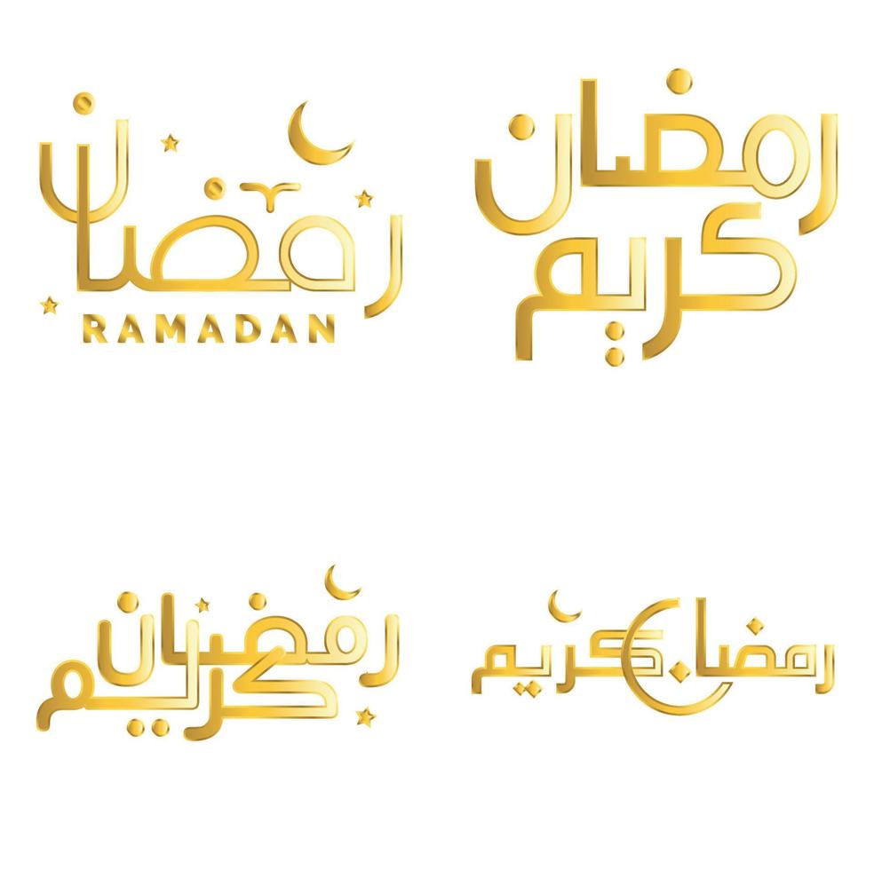 Golden Ramadan Kareem Vector Design for Islamic Fasting Month with Elegant Calligraphy.