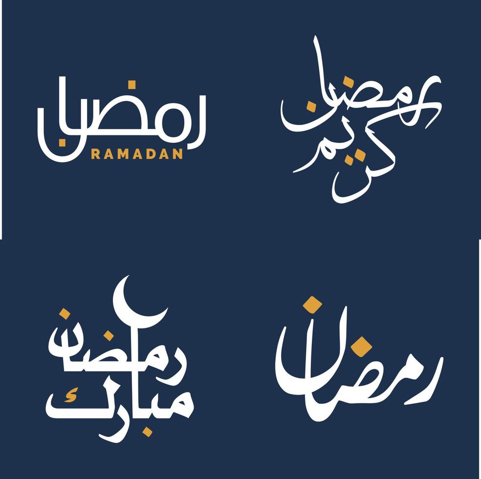 Vector Illustration of White Calligraphy and Orange Design Elements for Ramadan Kareem Celebrations.
