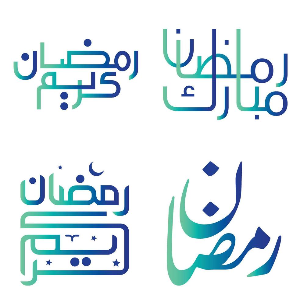 Vector Illustration of Gradient Green and Blue Ramadan Kareem with Islamic Calligraphy.