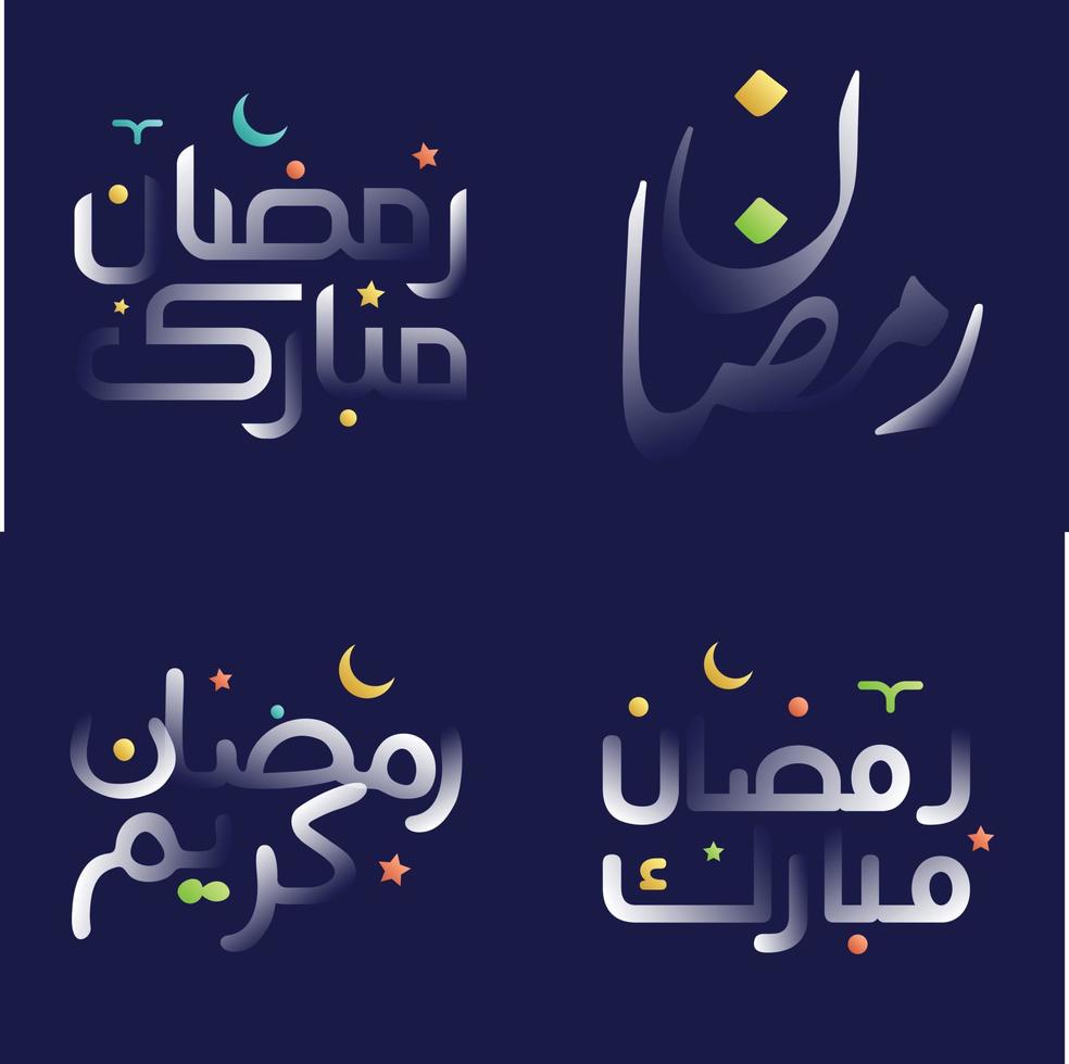 Beautiful White Glossy Ramadan Kareem Calligraphy Pack with Colorful Islamic Design Elements for Celebrations vector